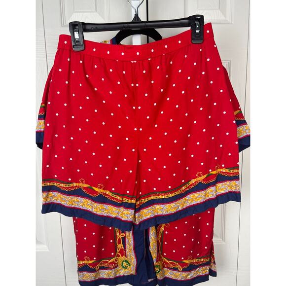 80s Lizsport Rayon Preppy Quiet Luxury Blouse Short Set Petite Small Red Blue - Picture 9 of 9